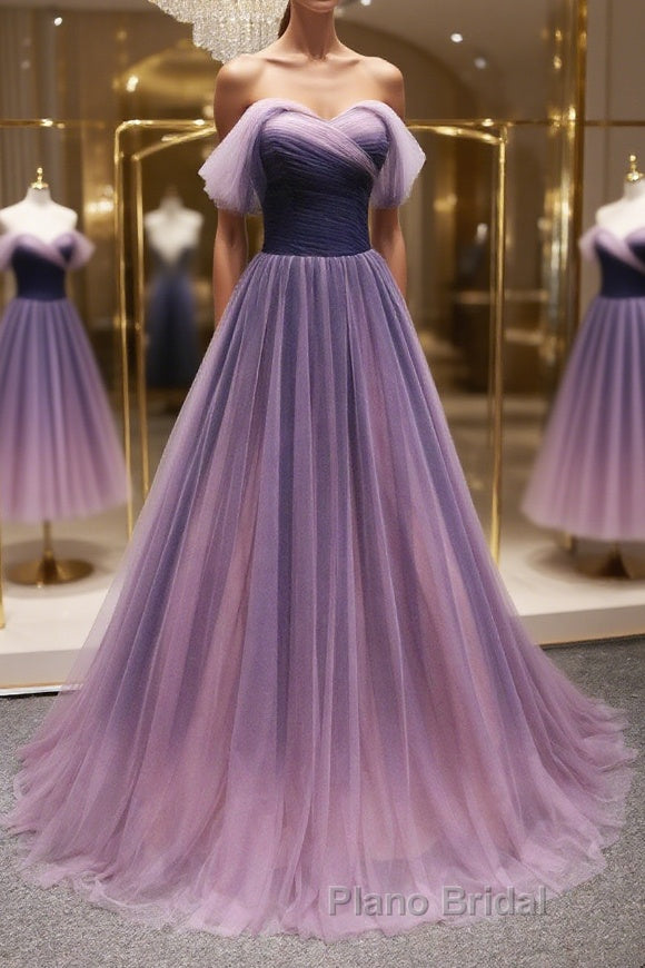 Simple off shoulder tulle long Formal Prom dress, tulle formal dress Main image