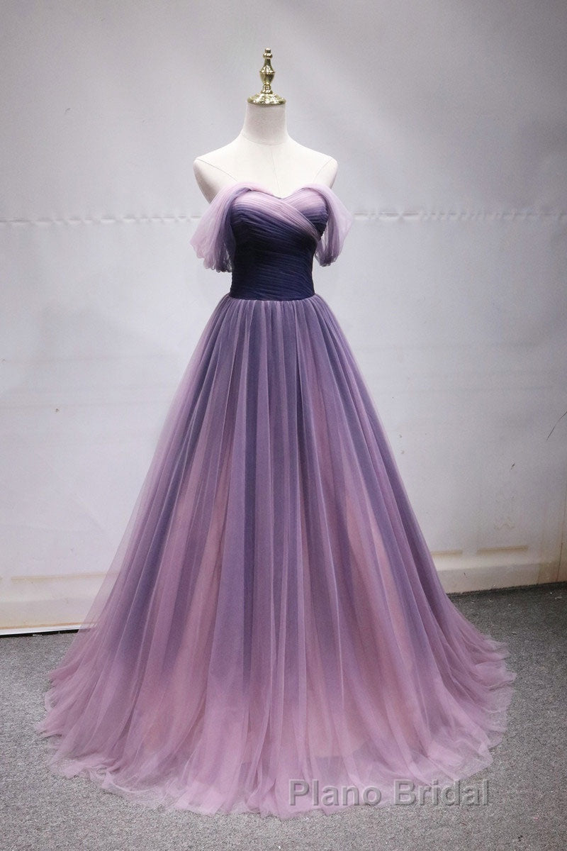 Simple off shoulder tulle long Formal Prom dress, tulle formal dress Secondary image