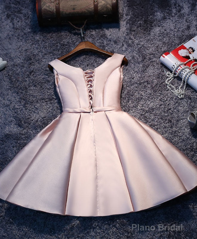 Simple Pink A Line Satin Short Prom Dress, Pink Homecoming Dress