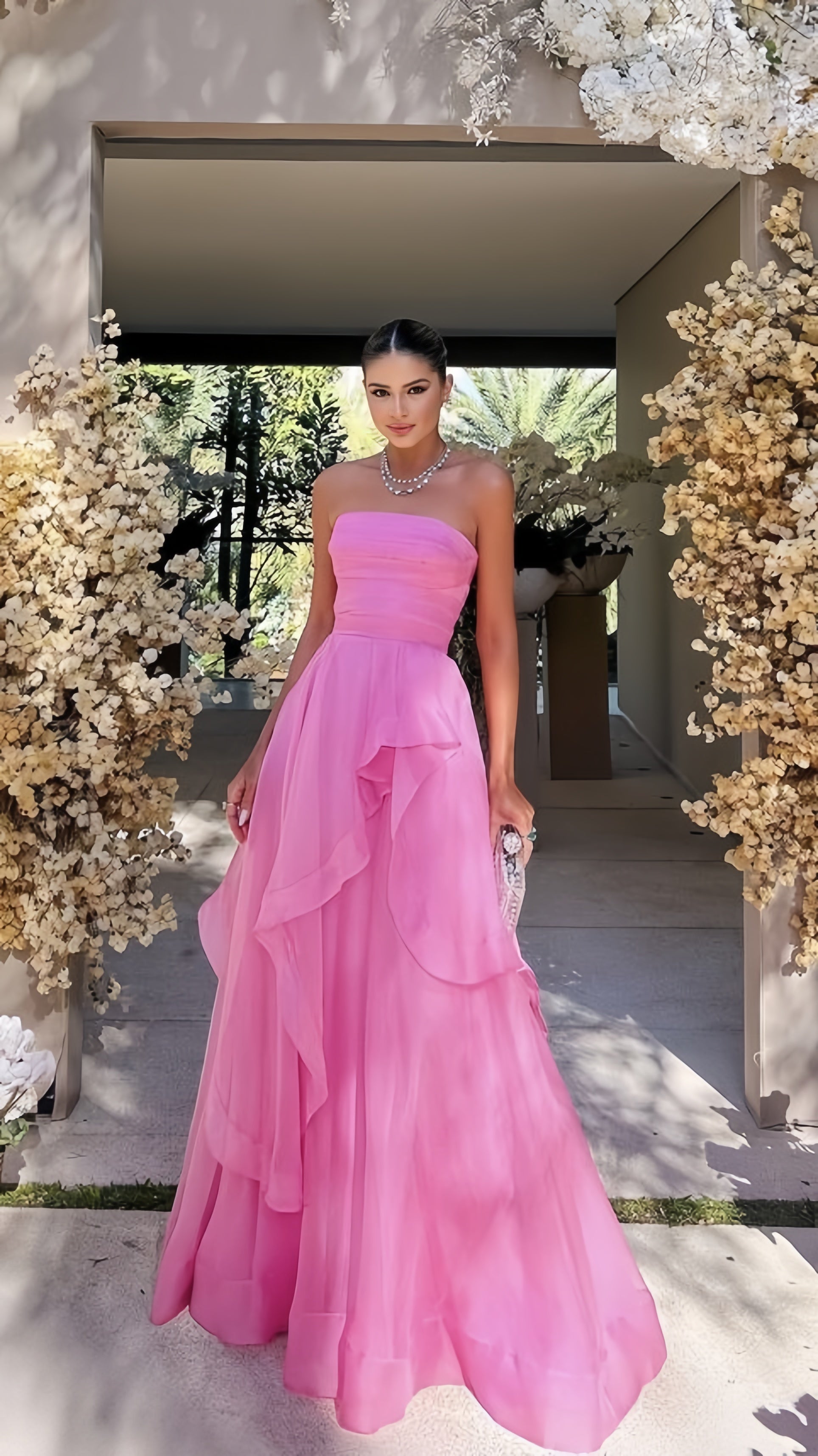 Simple Pink Formal Prom Dresses, Modest A-Line Formal Evening Dresses Main image