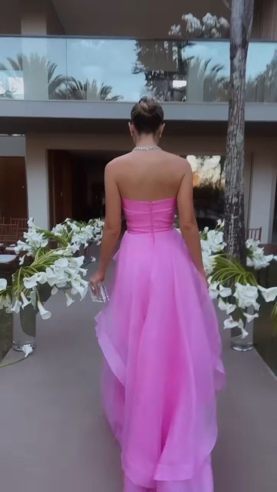 Simple Pink Formal Prom Dresses,Modest Formal Evening Dresses