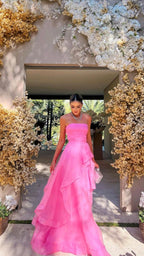 Simple Pink Formal Prom Dresses,Modest Formal Evening Dresses