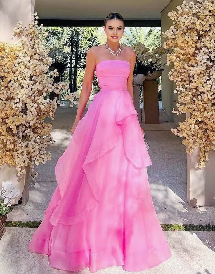 Simple Pink Formal Prom Dresses,Modest Formal Evening Dresses