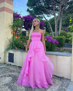 Simple Pink Formal Prom Dresses,Modest Formal Evening Dresses