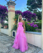 Simple Pink Formal Prom Dresses,Modest Formal Evening Dresses