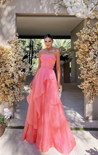 Simple Pink Formal Prom Dresses,Modest Formal Evening Dresses