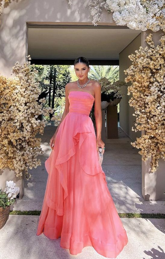 Simple Pink Formal Prom Dresses,Modest Formal Evening Dresses