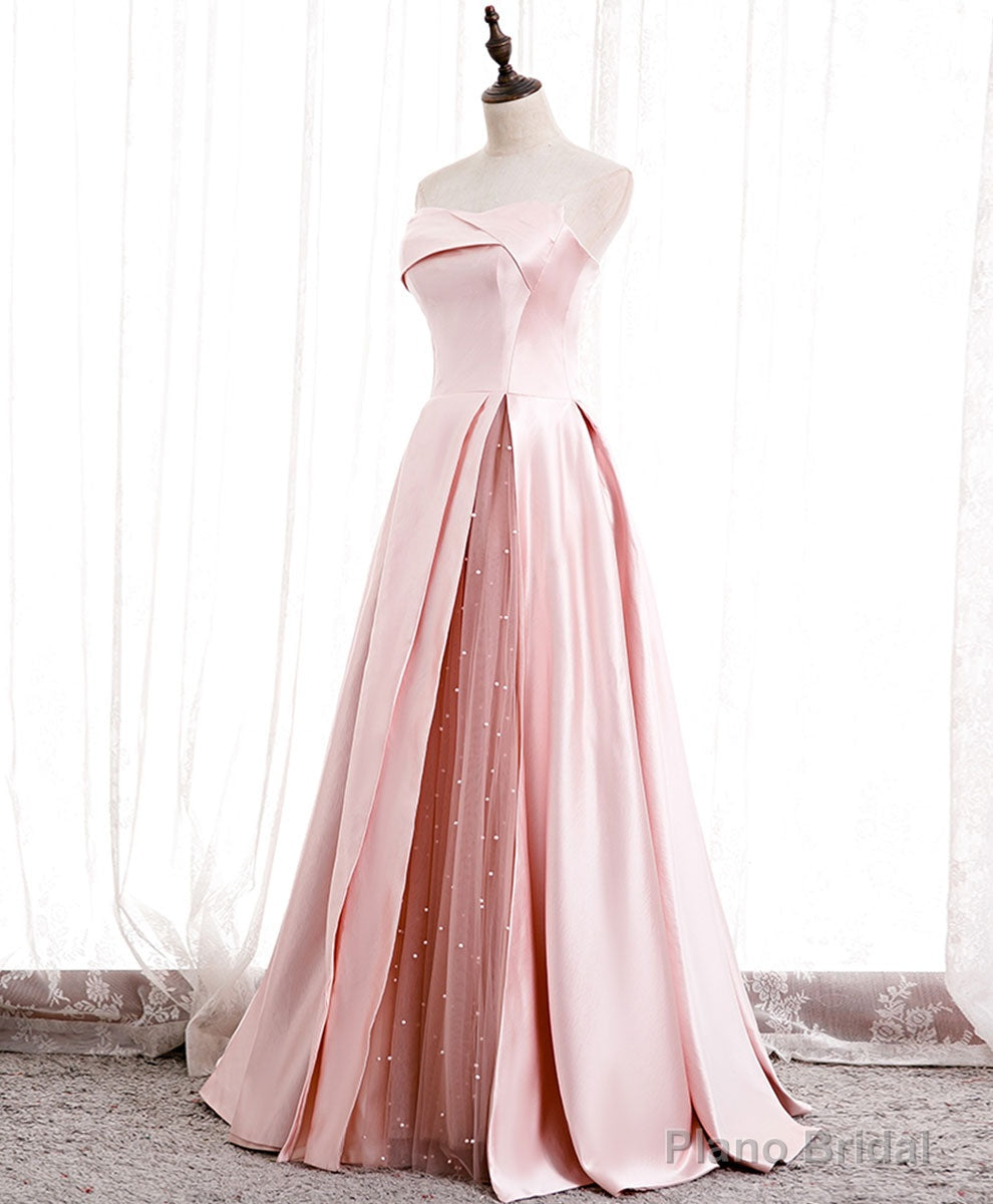 Simple Pink Satin Long Prom Dress, Pink Formal Bridesmaid Dress