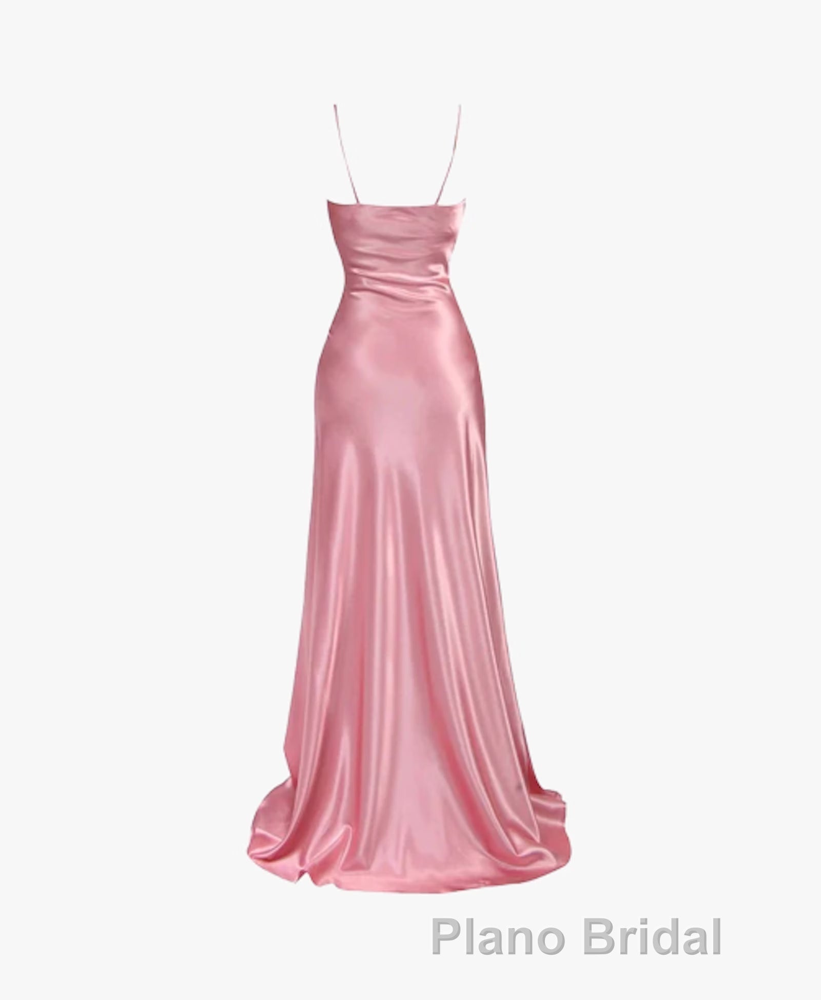 Simple Pink Spaghetti Straps Long Formal Prom Dresses with Split Secondary image