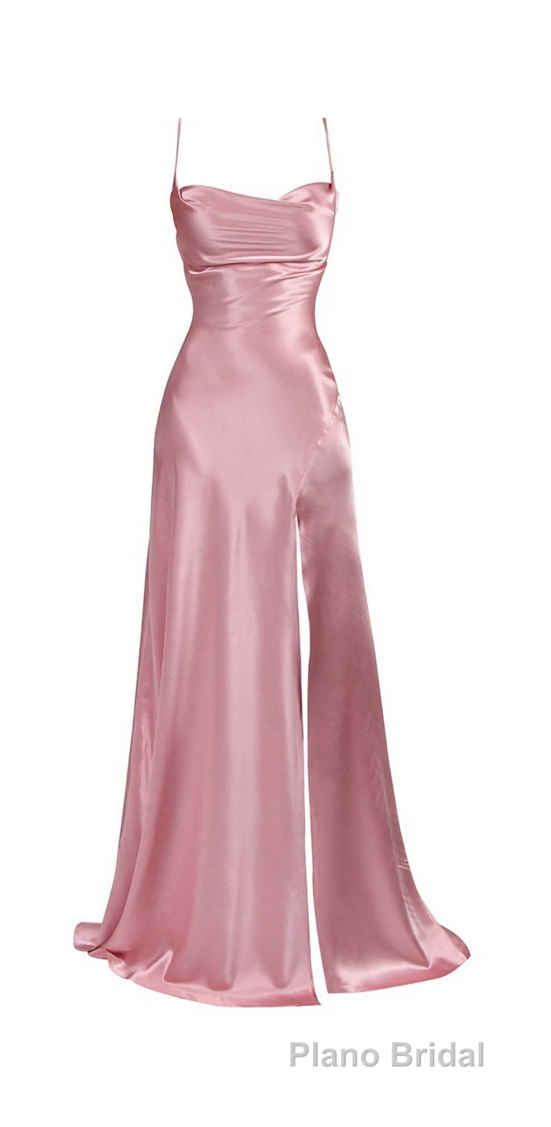 Simple Pink Spaghetti Straps Long Formal Prom Dresses with Split