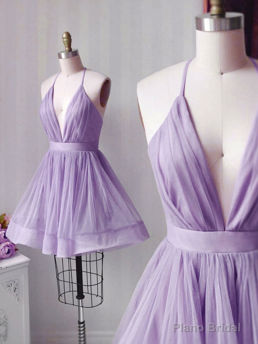 Simple Pink Tulle Short Prom Dress, Aline Pink Bridesmaid Dress Main image