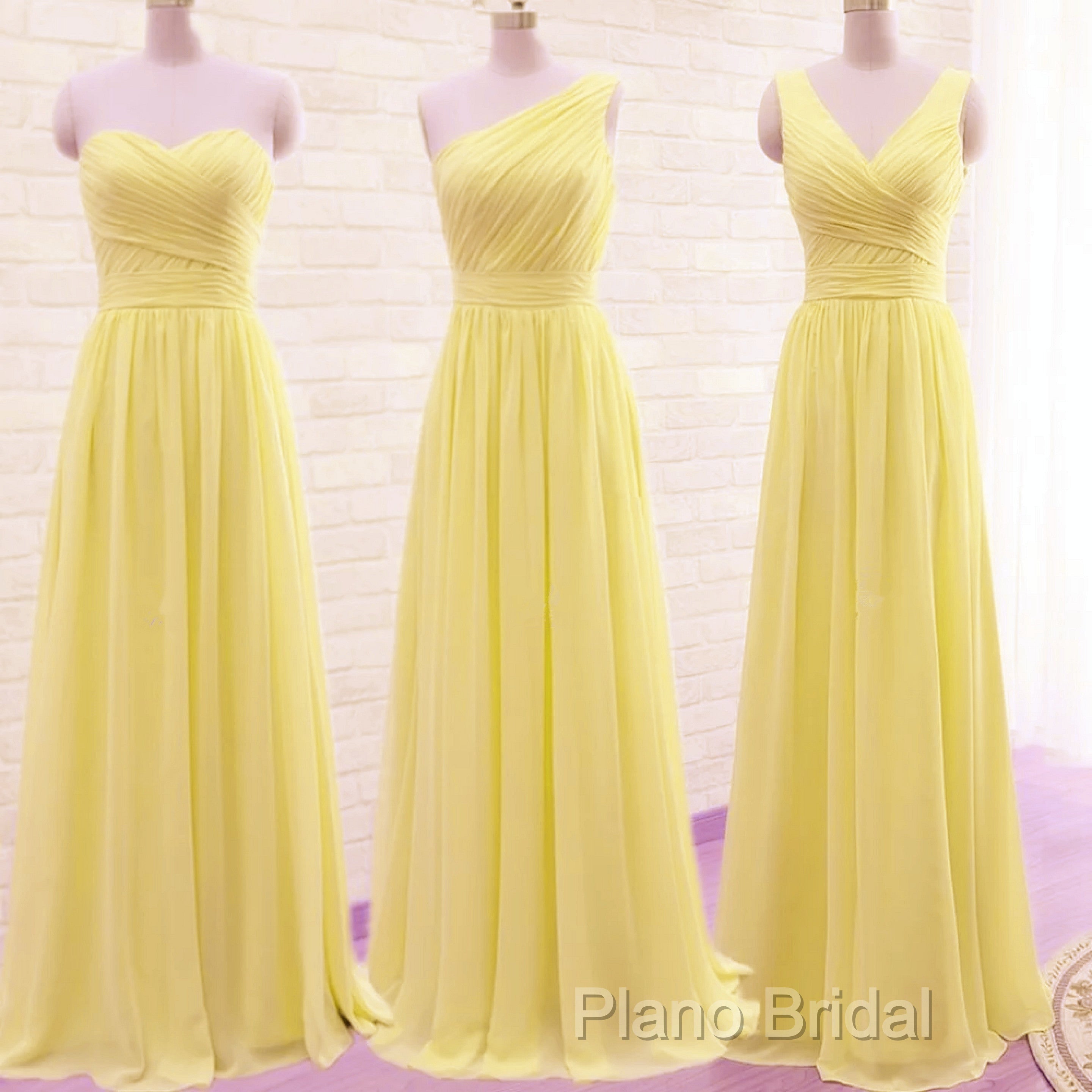 Simple Pleated Chiffon Bridesmaid Dresses Mixed Style