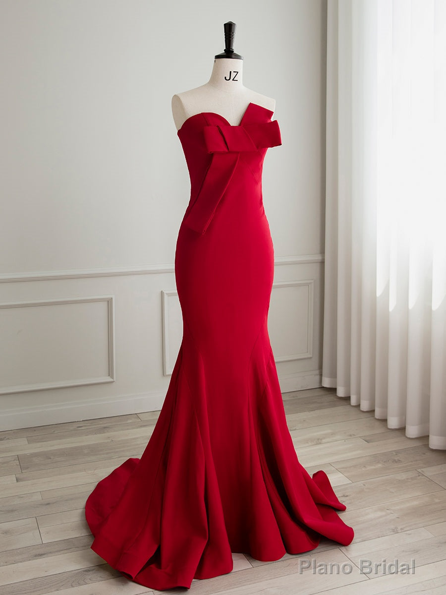 Simple Red Satin Mermaid Long Prom Dress, Red Formal Evening Dress Secondary image