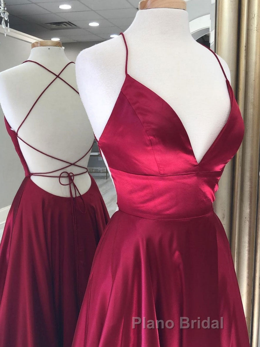 Simple red v neck satin long Formal Prom dress, red evening dress Secondary image