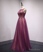 Simple Round Neck Tulle Long Prom Dress, Formal Dress