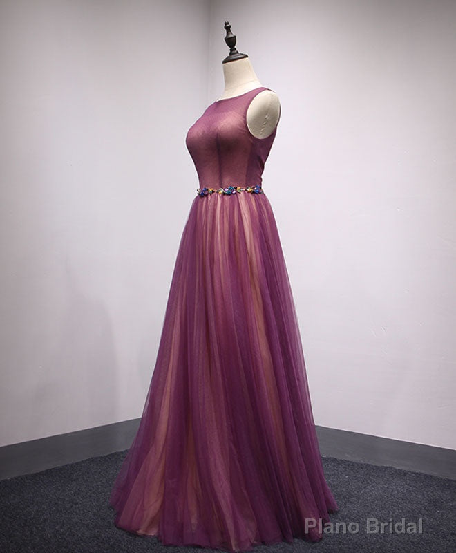 Simple Round Neck Tulle Long Prom Dress, Formal Dress