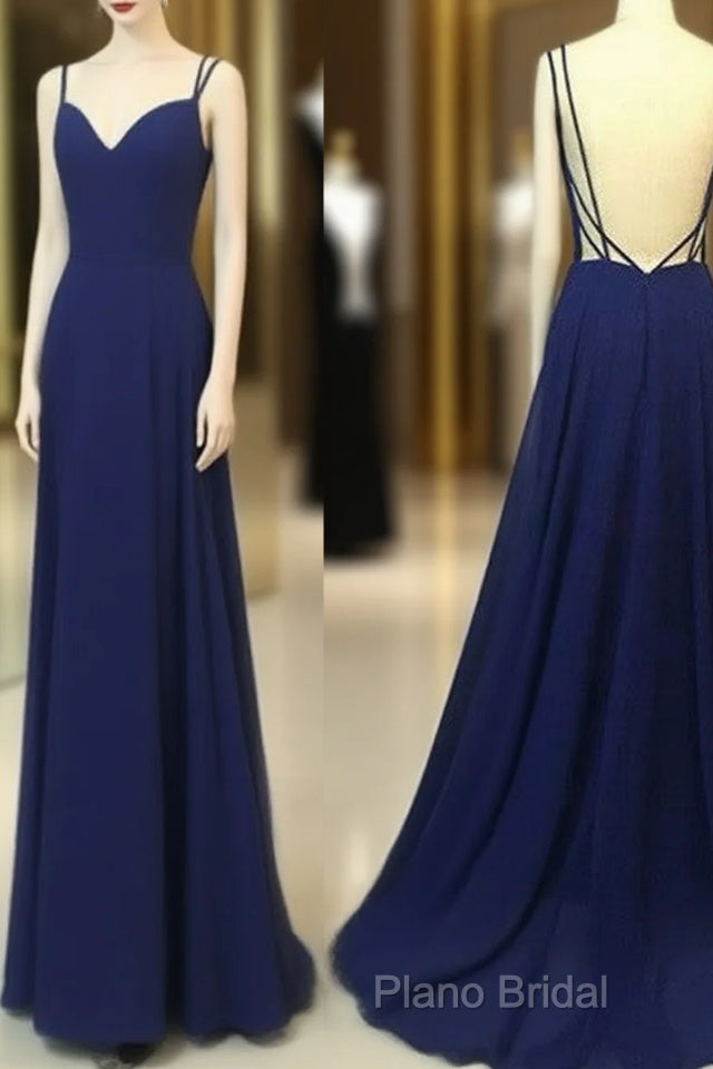 Simple Royal Blue Long Formal Prom Dresses, Backless Formal Dresses Main image