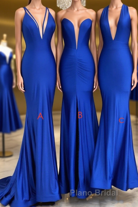 Simple Royal blue v neck mermaid long Formal Prom dress blue evening dress Main image