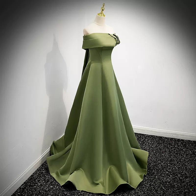 Simple Sage Green Satin Formal Prom Dresses Sexy Formal Evening Dresses