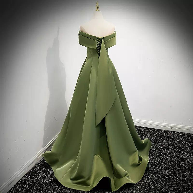 Simple Sage Green Satin Formal Prom Dresses Sexy Formal Evening Dresses
