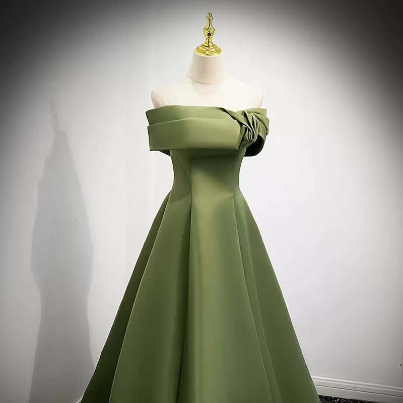 Simple Sage Green Satin Formal Prom Dresses Sexy Formal Evening Dresses