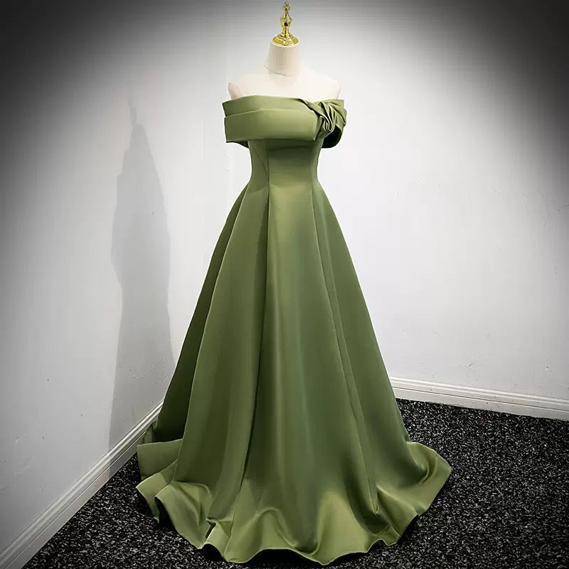 Simple Sage Green Satin Formal Prom Dresses Sexy Formal Evening Dresses
