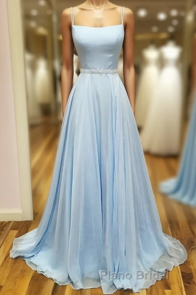 Simple satin blue long Formal Prom dress, blue evening dress