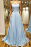 Simple satin blue long Formal Prom dress, blue evening dress