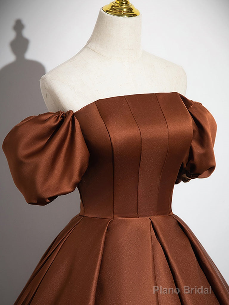 Simple Satin Brown Long Prom Dress, Brown Long Evening Dress