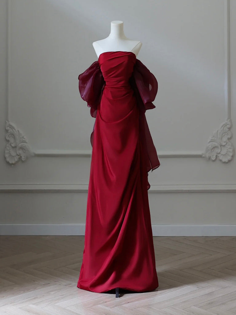 Simple Satin Burgundy Long Formal Prom Dresses, Burgundy Long Prom Dresses Main image