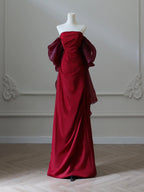 Simple Satin Burgundy Long Formal Prom Dresses, Burgundy Long Prom Dresses
