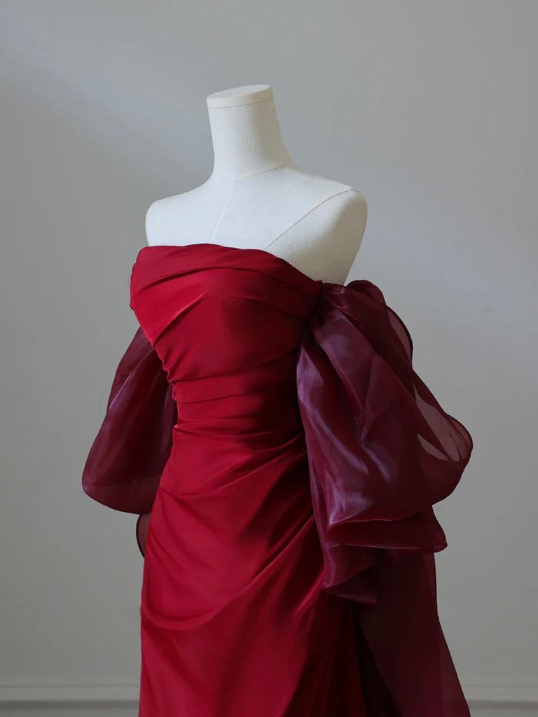 Simple Satin Burgundy Long Formal Prom Dresses, Burgundy Long Prom Dresses Secondary image