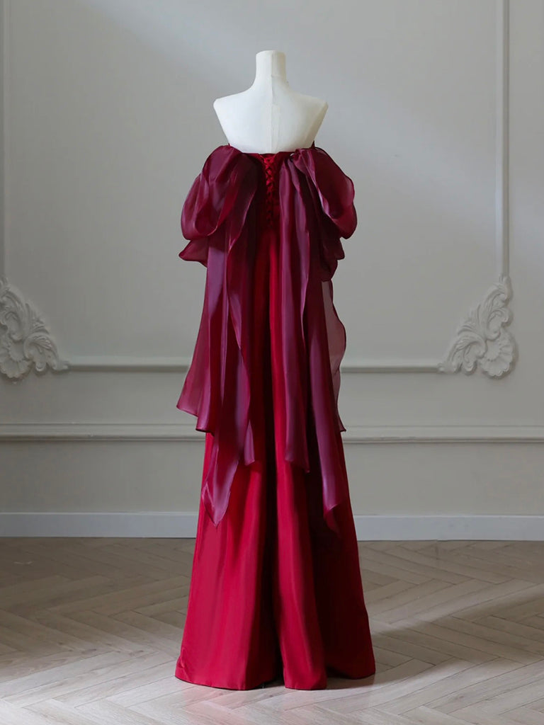 Simple Satin Burgundy Long Formal Prom Dresses, Burgundy Long Prom Dresses