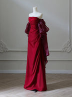 Simple Satin Burgundy Long Formal Prom Dresses, Burgundy Long Prom Dresses