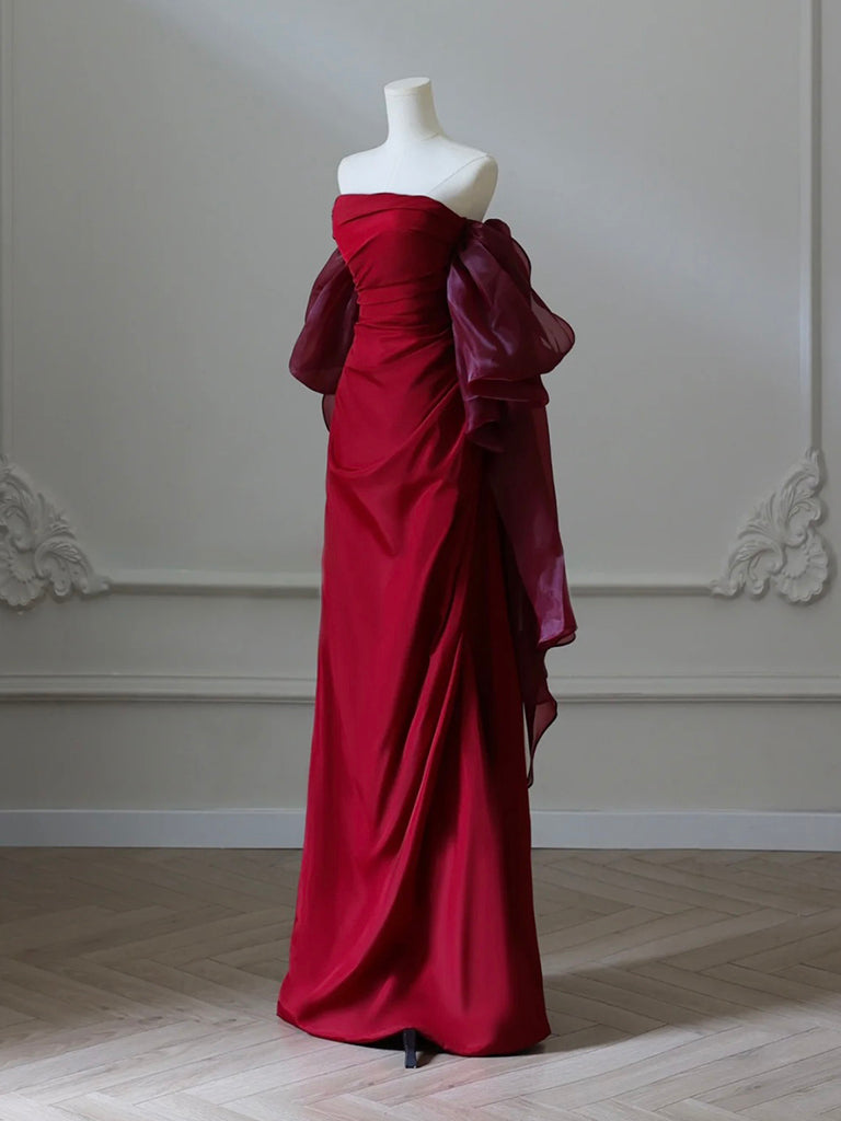 Simple Satin Burgundy Long Formal Prom Dresses, Burgundy Long Prom Dresses