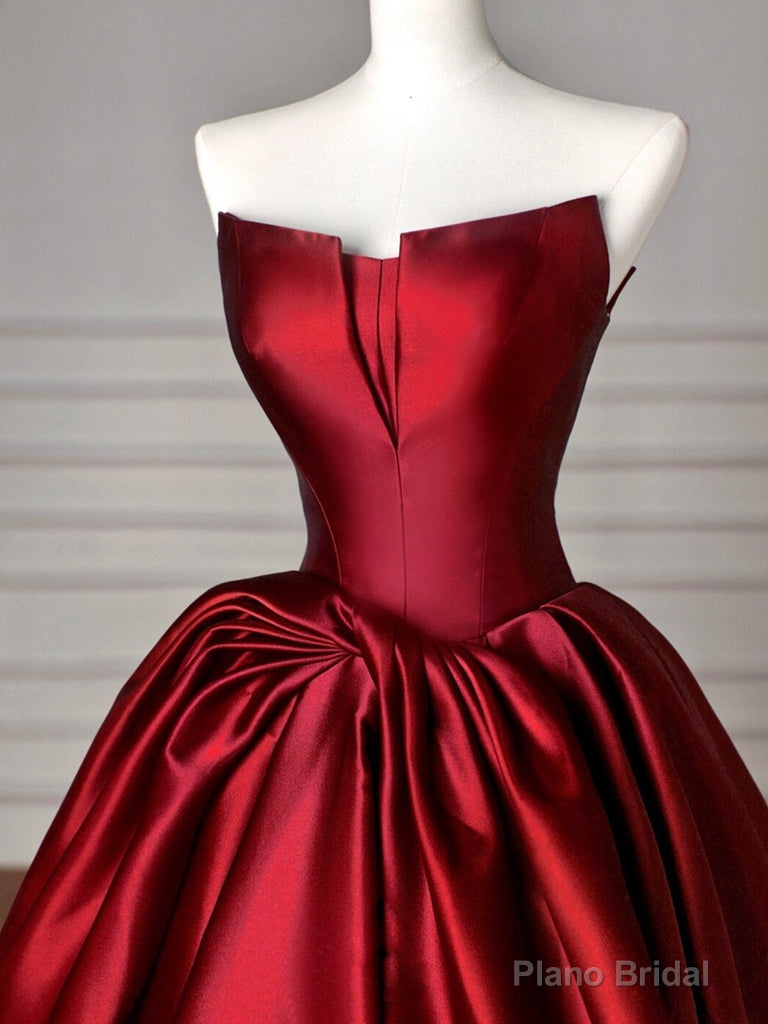 Simple Satin Burgundy Long Prom Dress, Burgundy Long Formal Dress