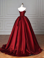 Simple Satin Burgundy Long Prom Dress, Burgundy Long Formal Dress