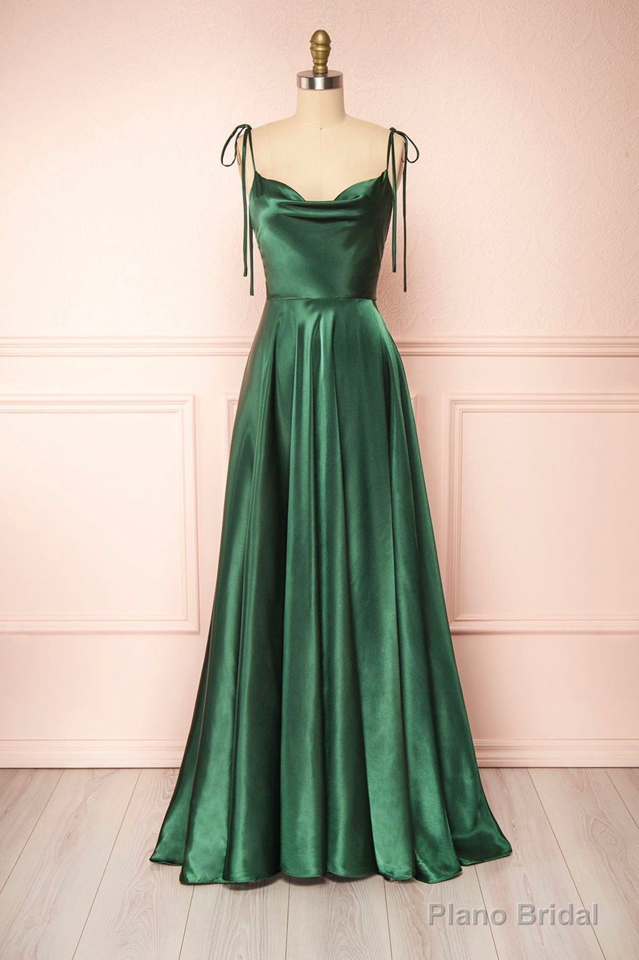 Simple Satin Long A-Line Prom Dress, Spaghetti Straps Evening Dress Main image