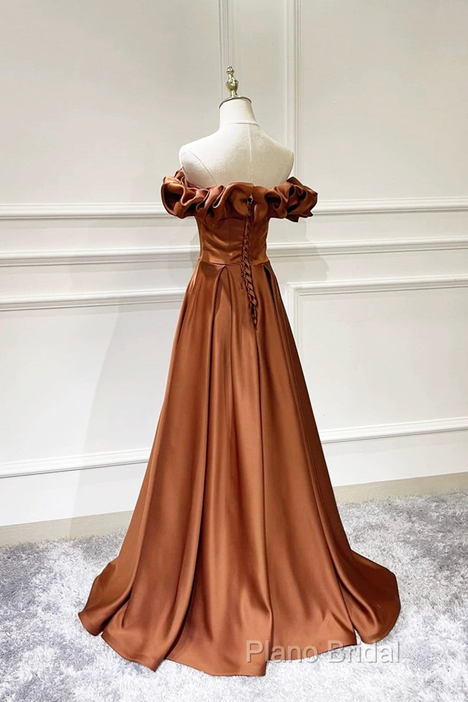 Simple Satin Long Formal Prom Dresses, Off The Shoulder V-Neck Formal Dresses