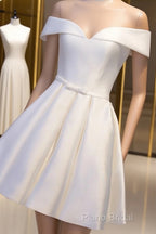 Simple Satin Off Shoulder Short Party Dresses, Homecoming Dresses