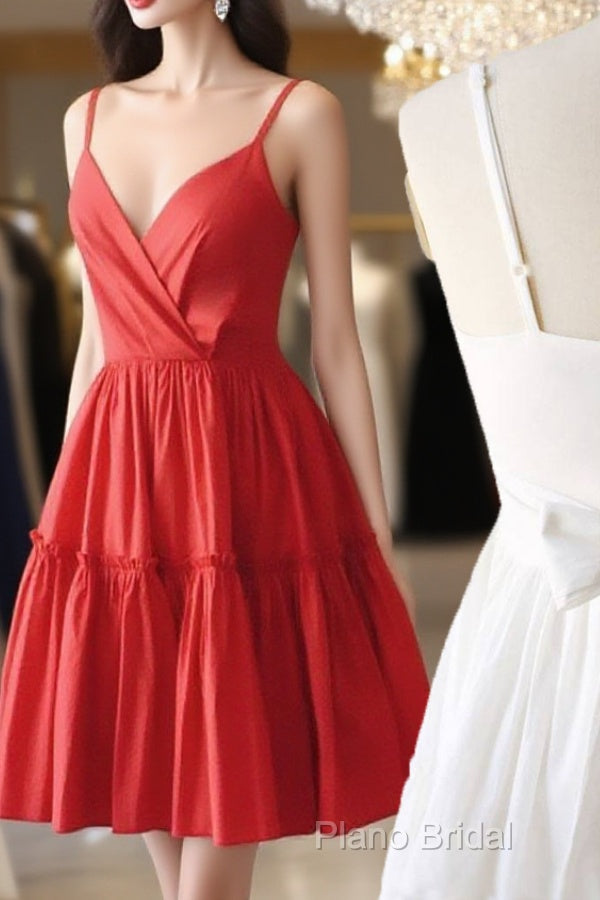 Simple Satin Red Short Formal Prom Dresses Red Cocktail Dresses