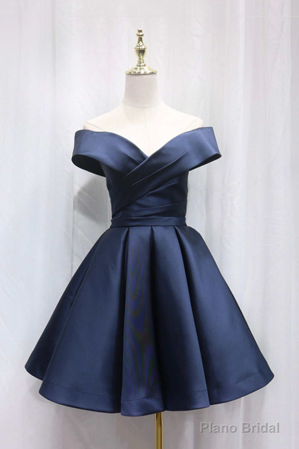 Simple Satin Short Prom Dress, Off Shoulder Blue Party Dress