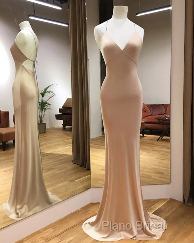 Simple Satin V-Neck Empire Mermaid Formal Prom Dresses Secondary image
