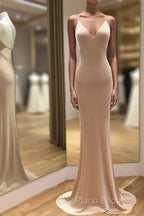 Simple Satin V-Neck Empire Mermaid Formal Prom Dresses