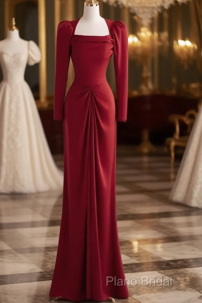 Simple Sheath Long Sleeves Red Formal Prom Dresses Formal Dresses Main image