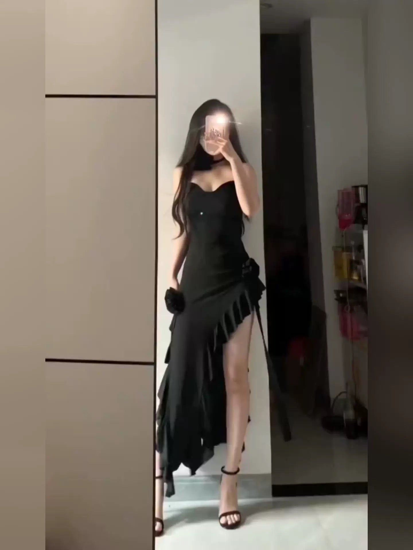 Simple Sheath Spaghetti Straps Black Satin Vacation Beach Dresses Long Birthday Dresses