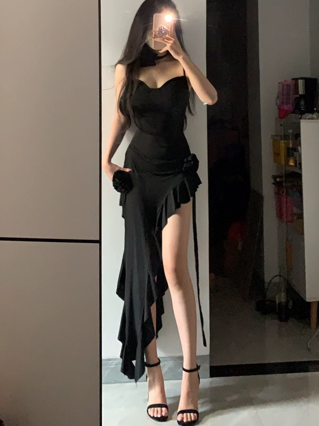 Simple Sheath Spaghetti Straps Black Satin Vacation Beach Dresses Long Birthday Dresses