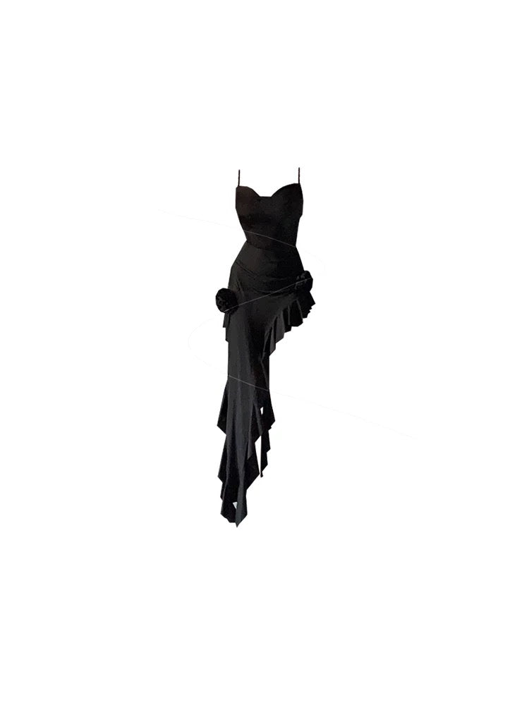 Simple Sheath Spaghetti Straps Black Satin Vacation Beach Dresses Long Birthday Dresses