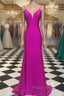 Simple Spagehtti Straps Fuchsia Satin Mermaid Formal Prom Dresses