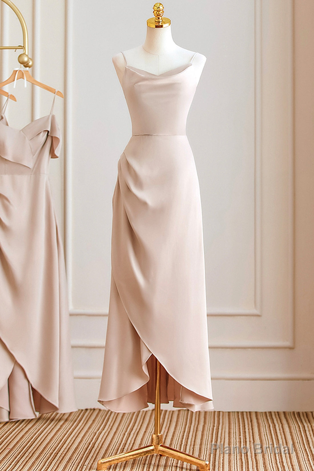 Simple Spaghetti Strap Long Prom Dresses, Pink Bridesmaid Dresses Secondary image